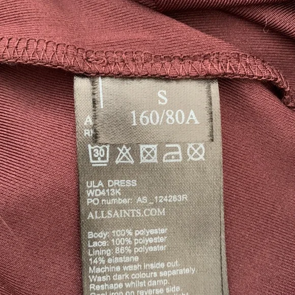 All Saints Ula Mini Dress Burgundy Size S - Picture 10 of 10